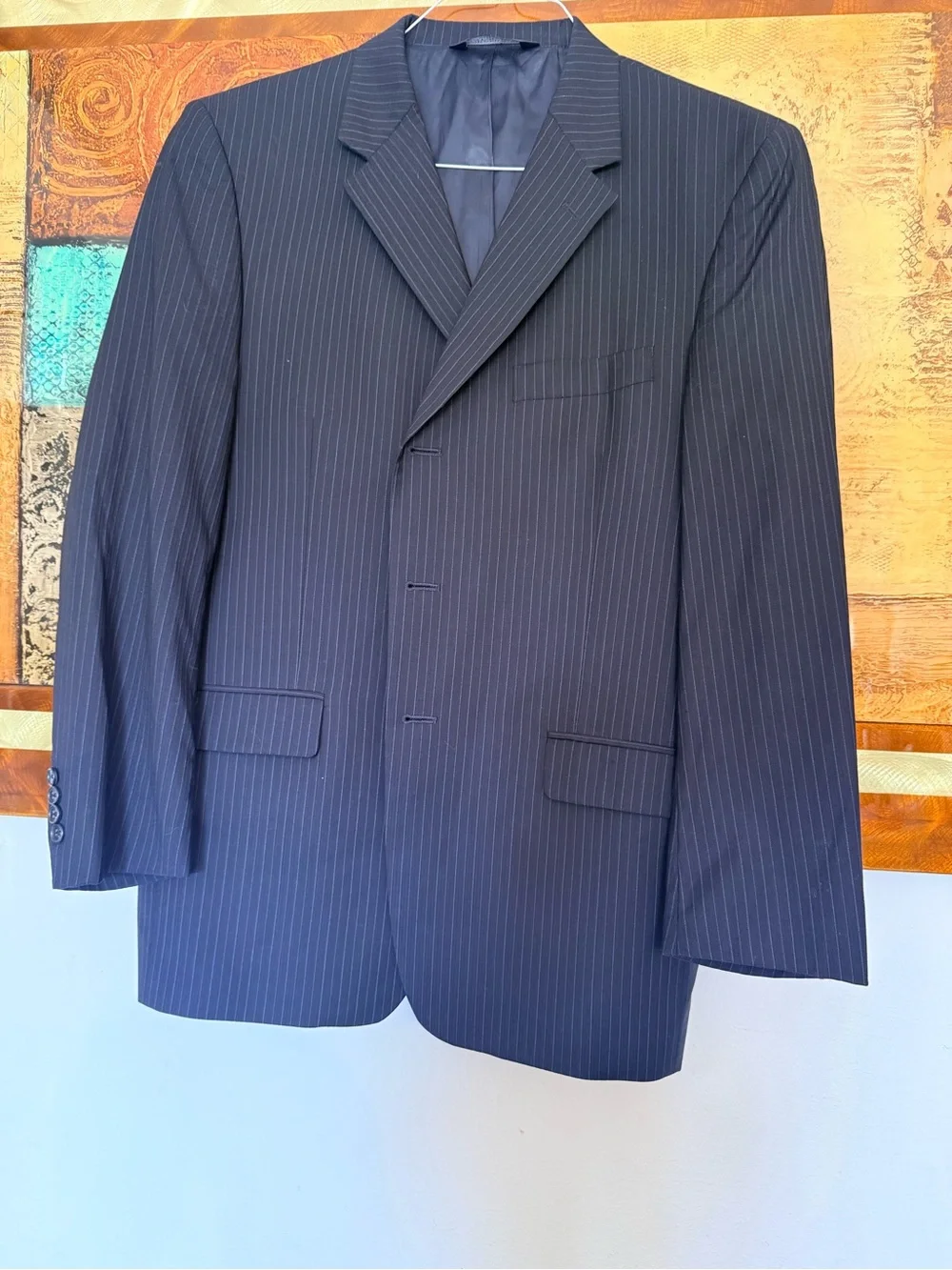 Perry Ellis Black Pinstripe Single-Breasted Suit Jacket